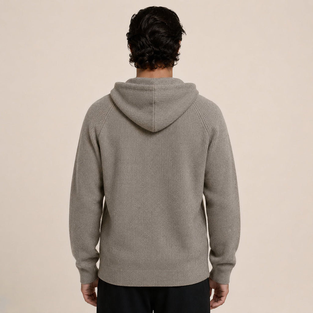 Lightweight Hooded Wool Cardigan – Taupe - ELORO