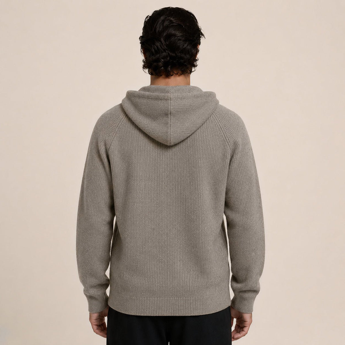 Lightweight Hooded Wool Cardigan – Taupe - ELORO