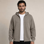 Lightweight Hooded Wool Cardigan – Taupe - ELORO