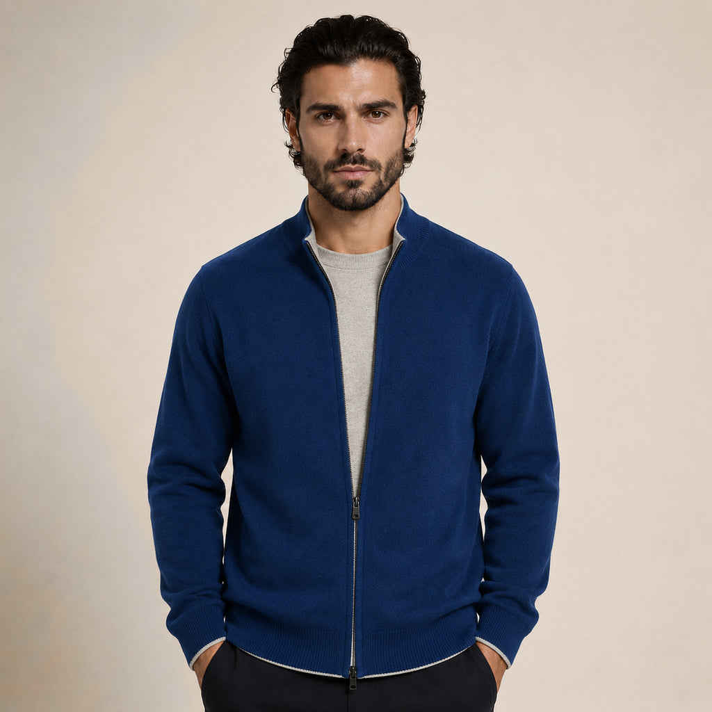 Zip Wool Cardigan – Deep Blue