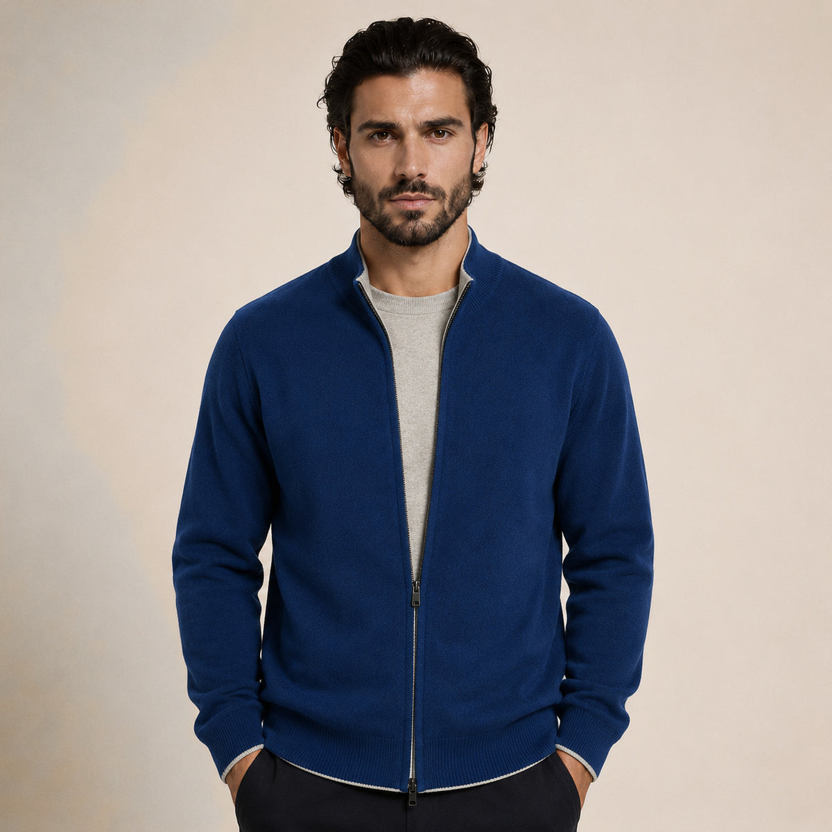 Zip Wool Cardigan – Deep Blue