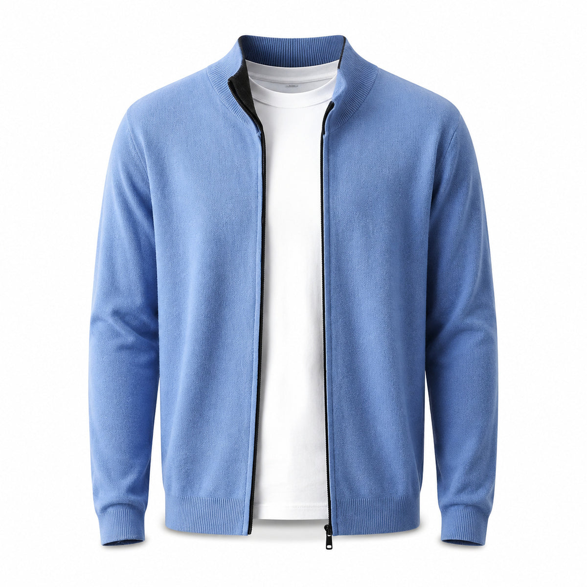 Zip Wool Cardigan – Cornflower Blue