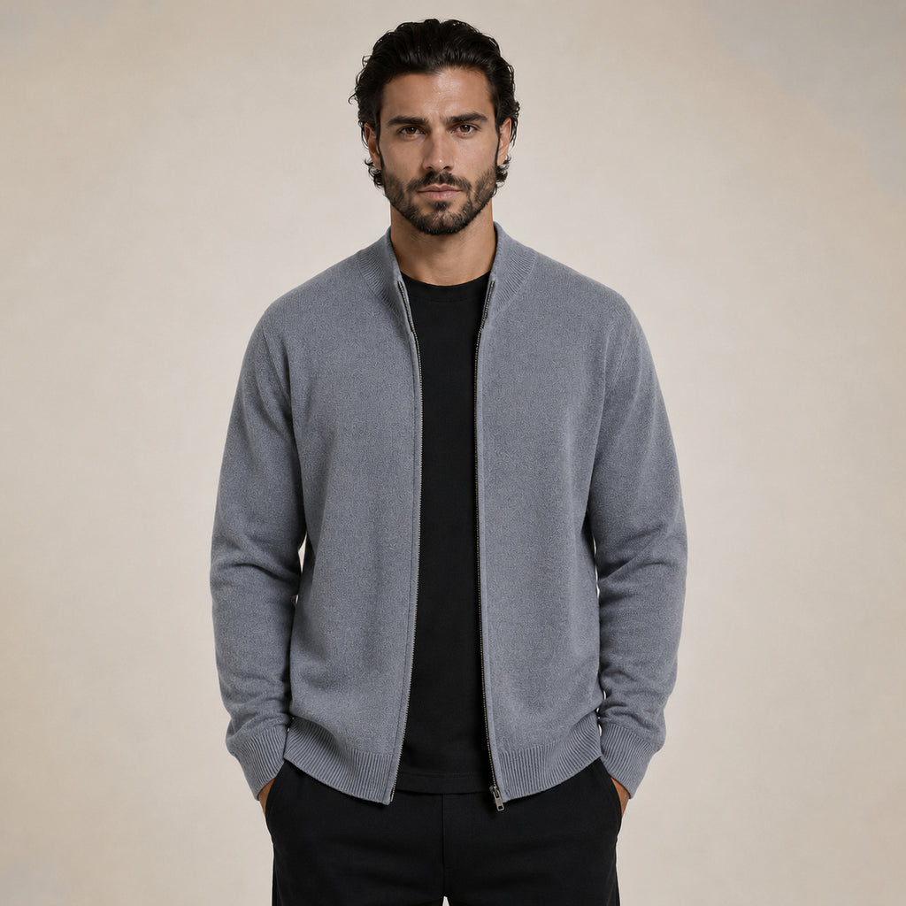 Zip Wool Cardigan – Grey