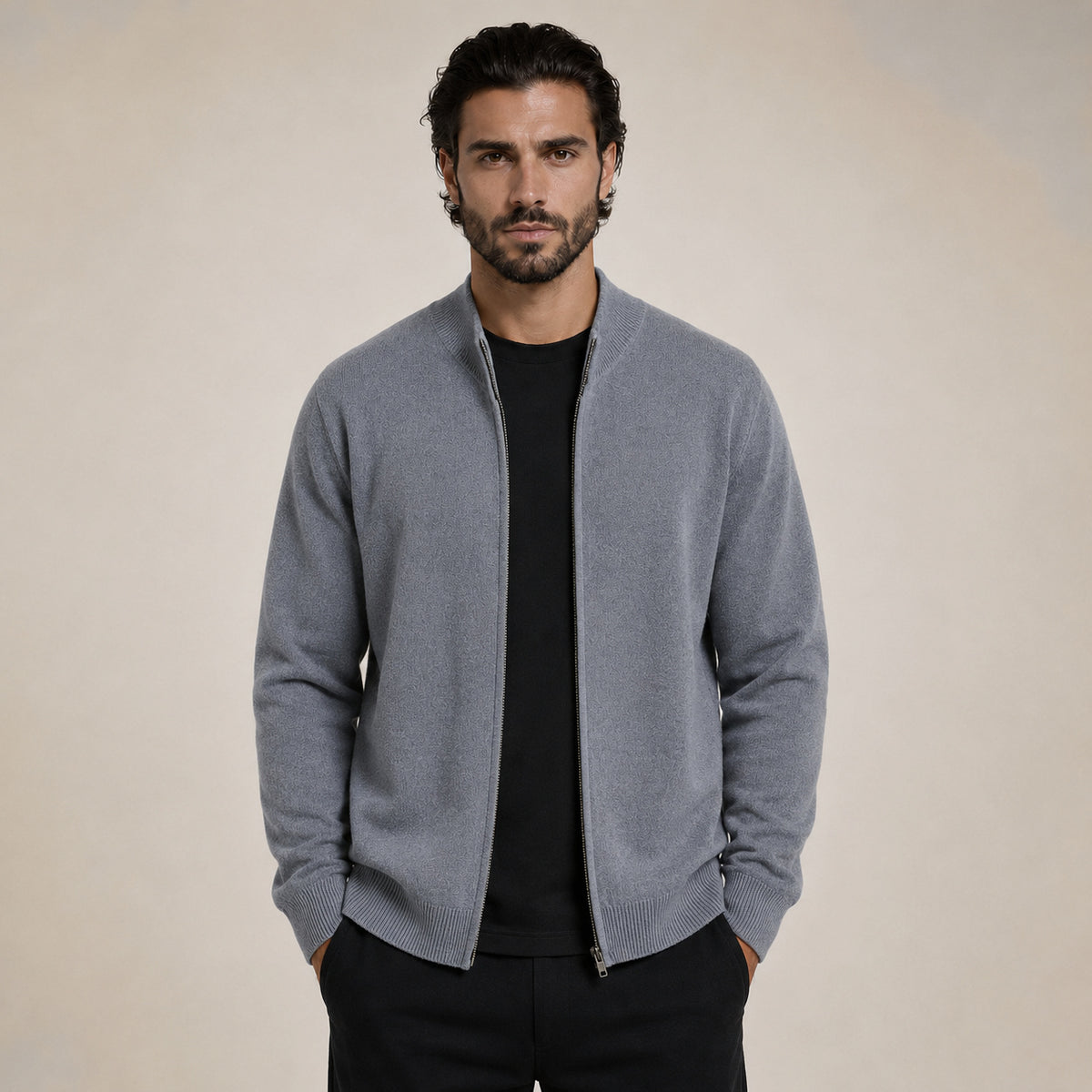 Zip Wool Cardigan – Grey