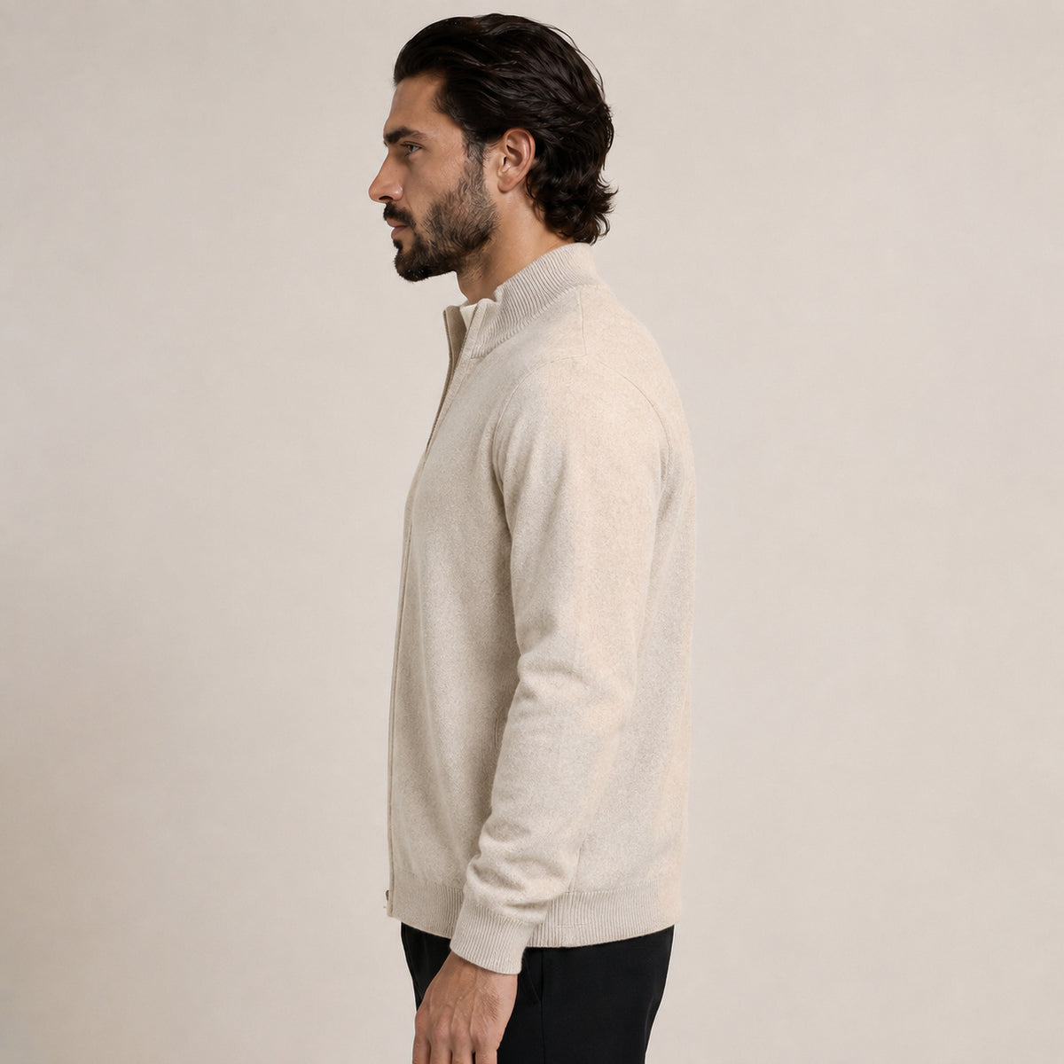 Zip Wool Cardigan – Beige