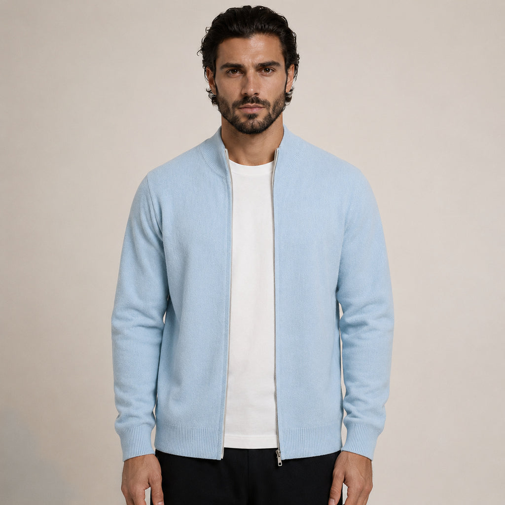 Zip Wool Cardigan – Light Blue