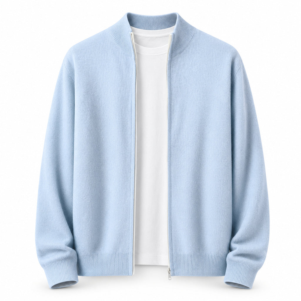 Zip Wool Cardigan – Light Blue