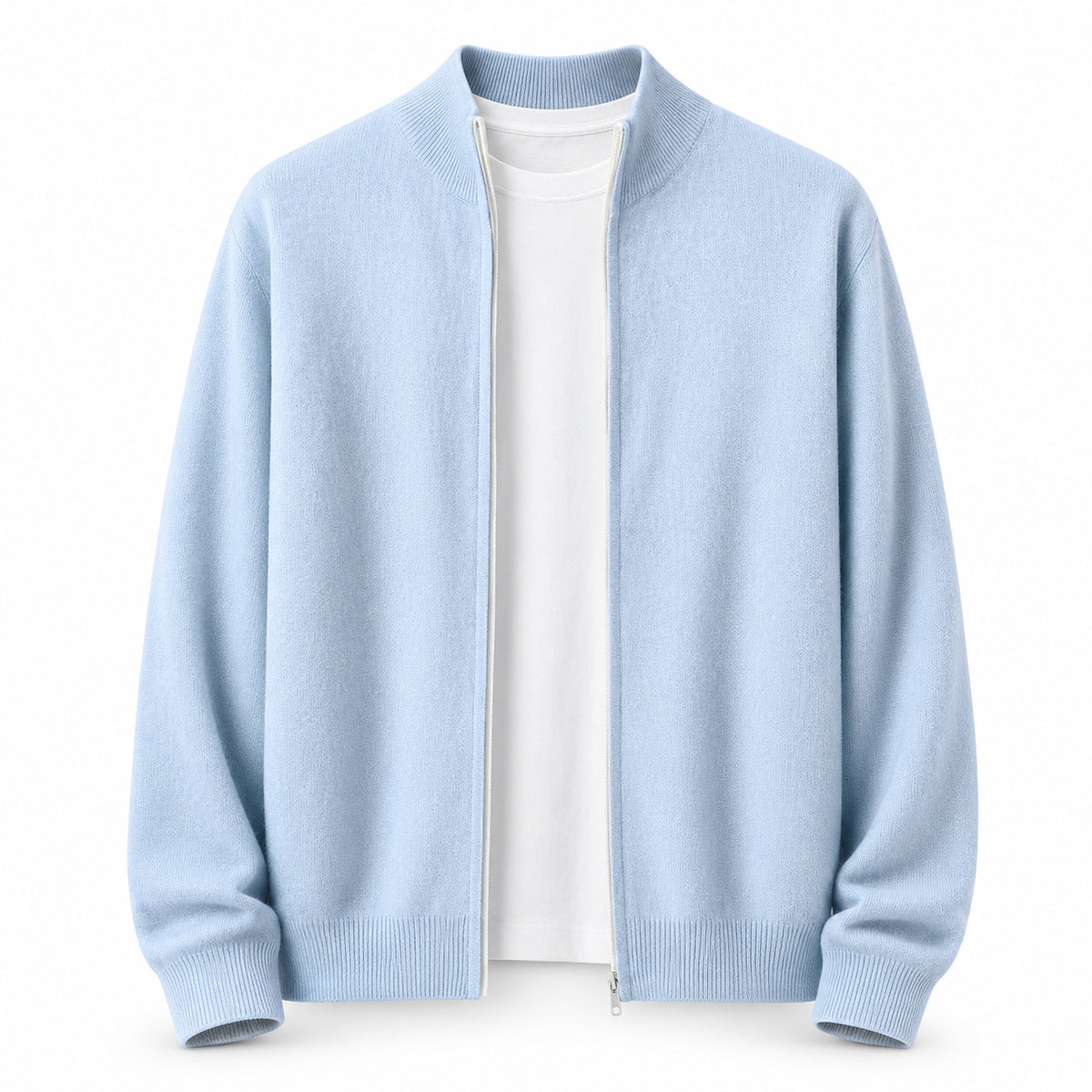Zip Wool Cardigan – Light Blue