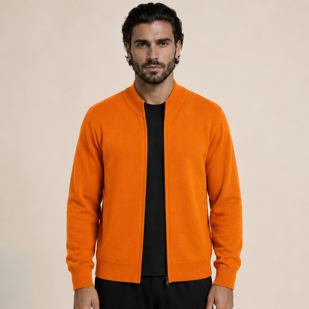 Zip Wool Cardigan – Orange