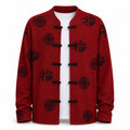Patterned Frog-Button Wool Cardigan – Red & Black