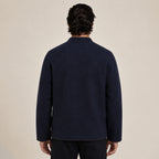 Embroidered Frog-Button Wool Cardigan – Navy & Gold