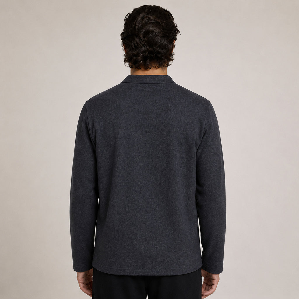 Embroidered Frog-Button Wool Cardigan – Charcoal & Gold