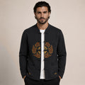 Embroidered Frog-Button Wool Cardigan – Charcoal & Gold