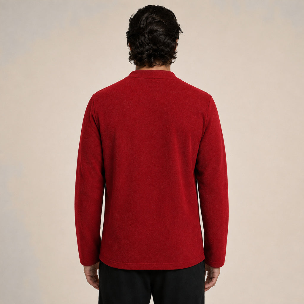 Embroidered Frog-Button Wool Cardigan – Red & Gold