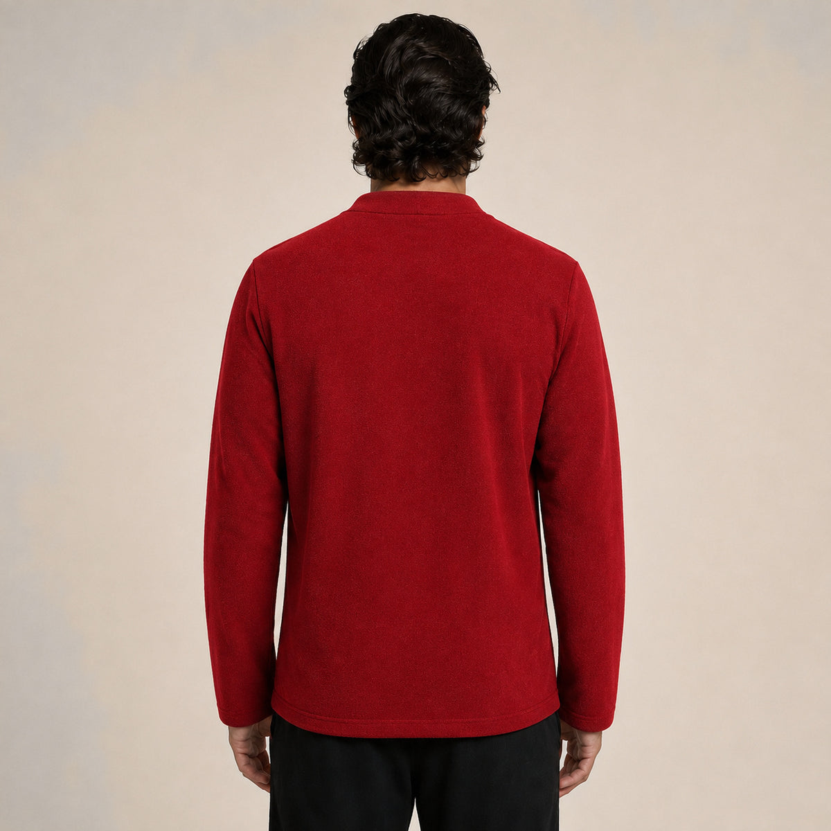 Embroidered Frog-Button Wool Cardigan – Red & Gold