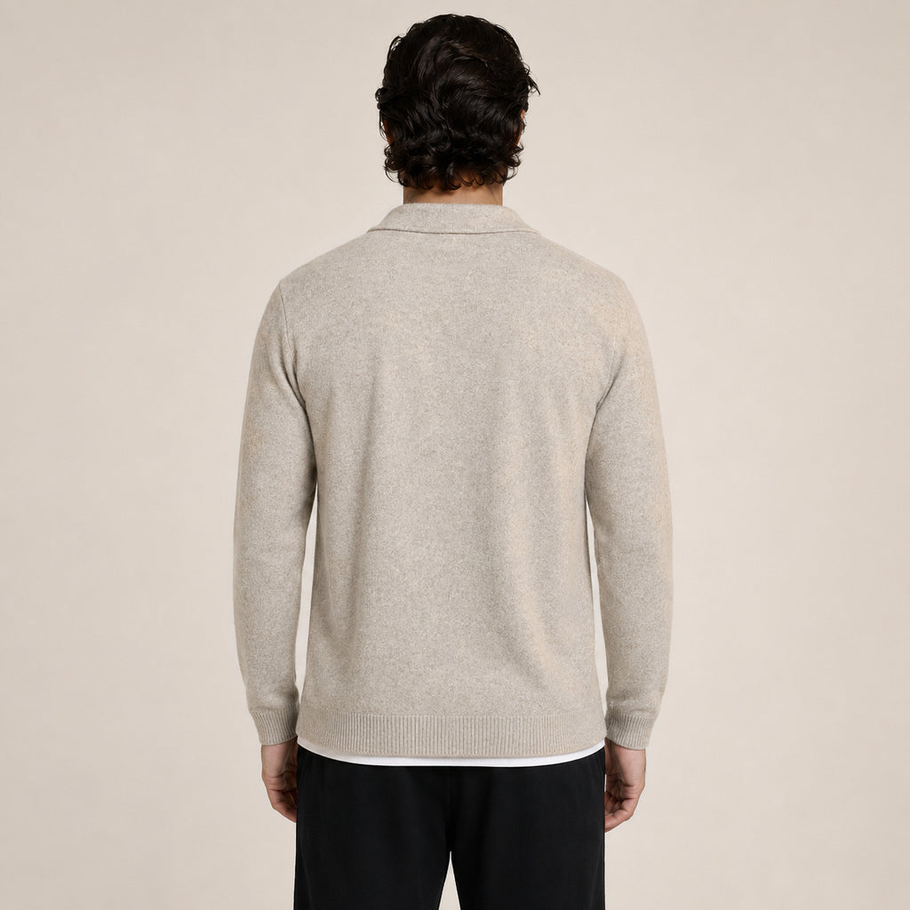 Collared Zip Wool Cardigan – Beige