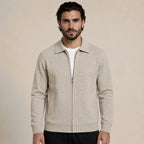 Collared Zip Wool Cardigan – Beige