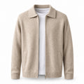 Collared Zip Wool Cardigan – Beige