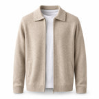 Collared Zip Wool Cardigan – Beige