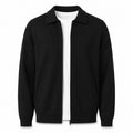 Collared Zip Wool Cardigan – Black