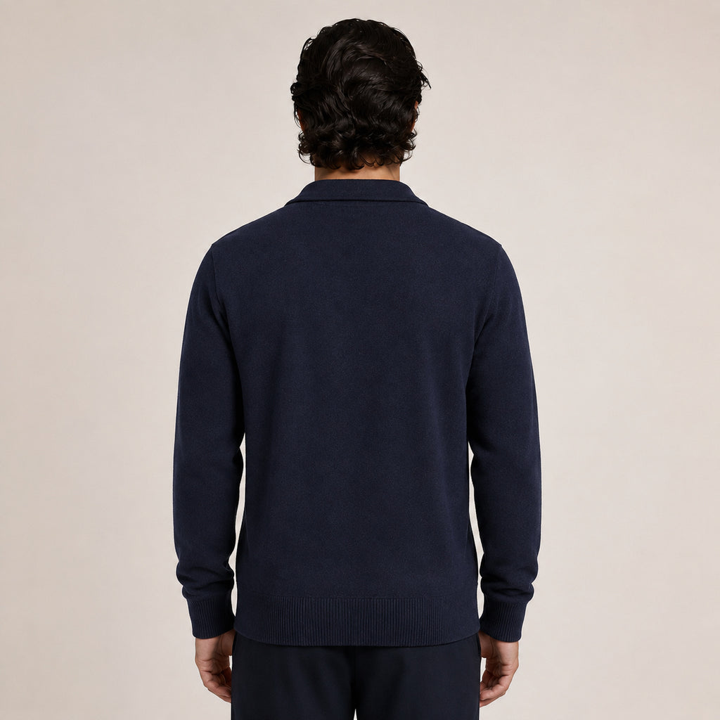 Collared Zip Wool Cardigan – Navy
