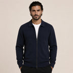 Collared Zip Wool Cardigan – Navy