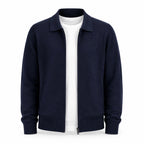 Collared Zip Wool Cardigan – Navy