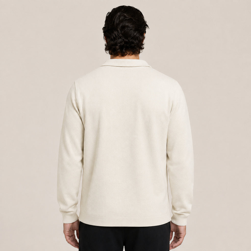 Collared Zip Wool Cardigan – Ivory
