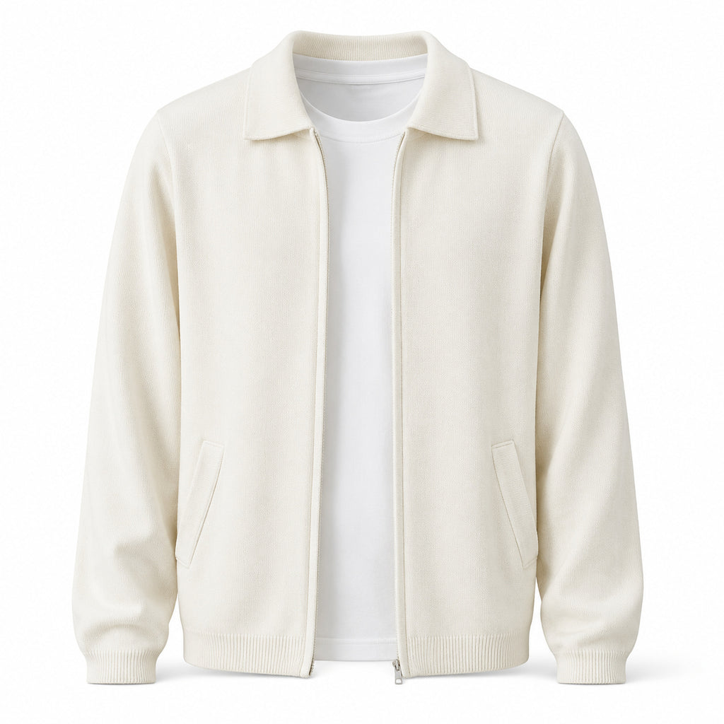 Collared Zip Wool Cardigan – Ivory