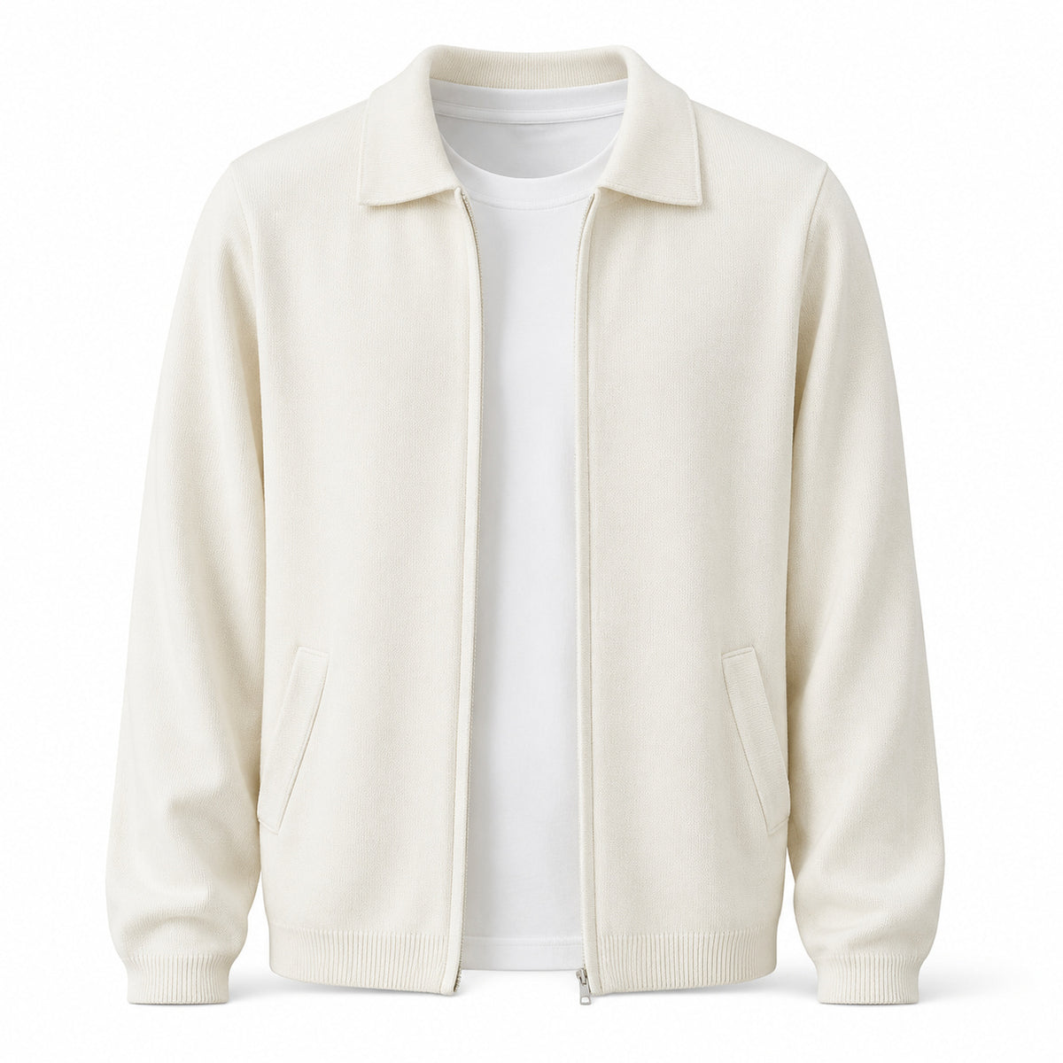 Collared Zip Wool Cardigan – Ivory