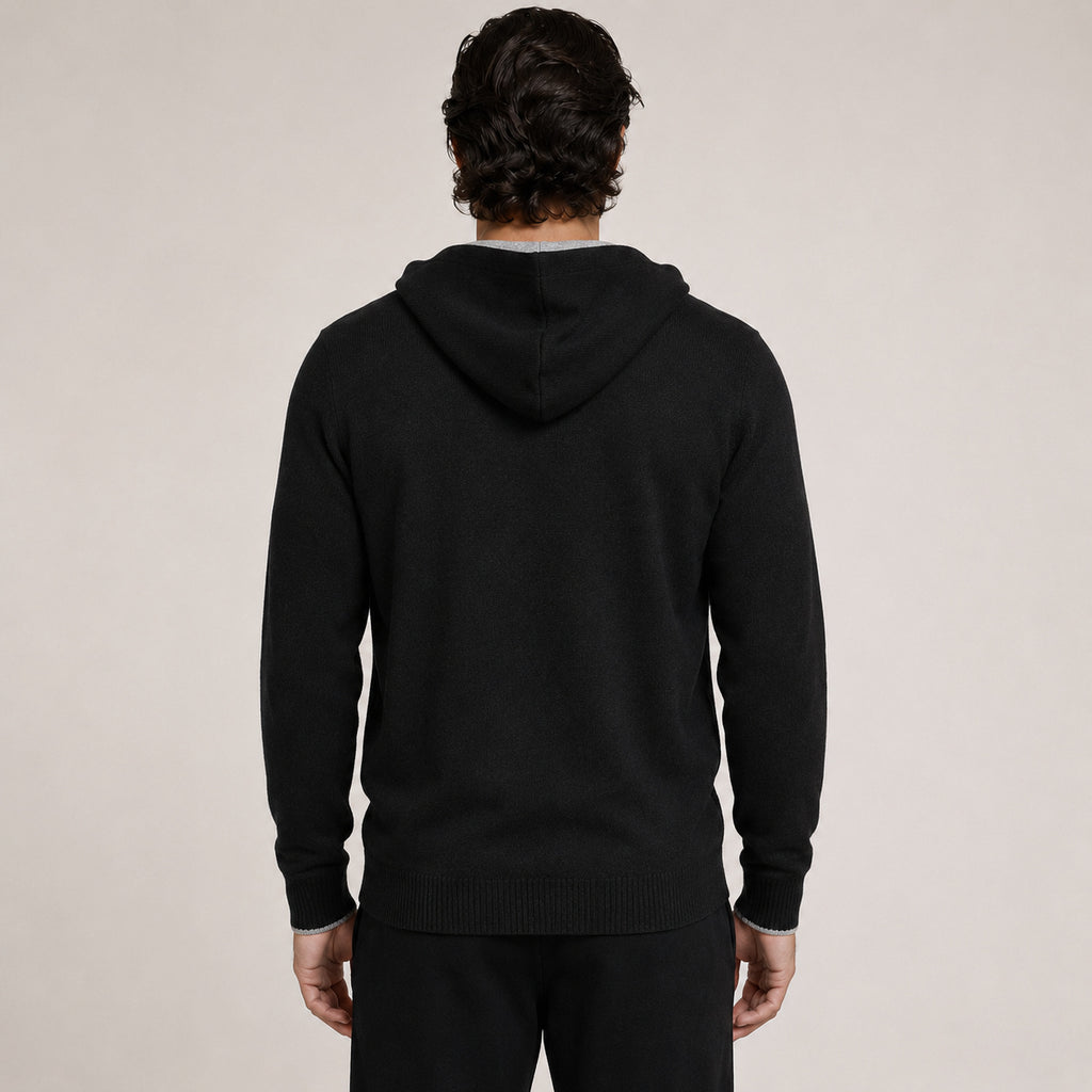 Hooded Wool Cardigan – Black