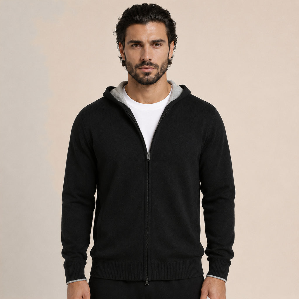 Hooded Wool Cardigan – Black