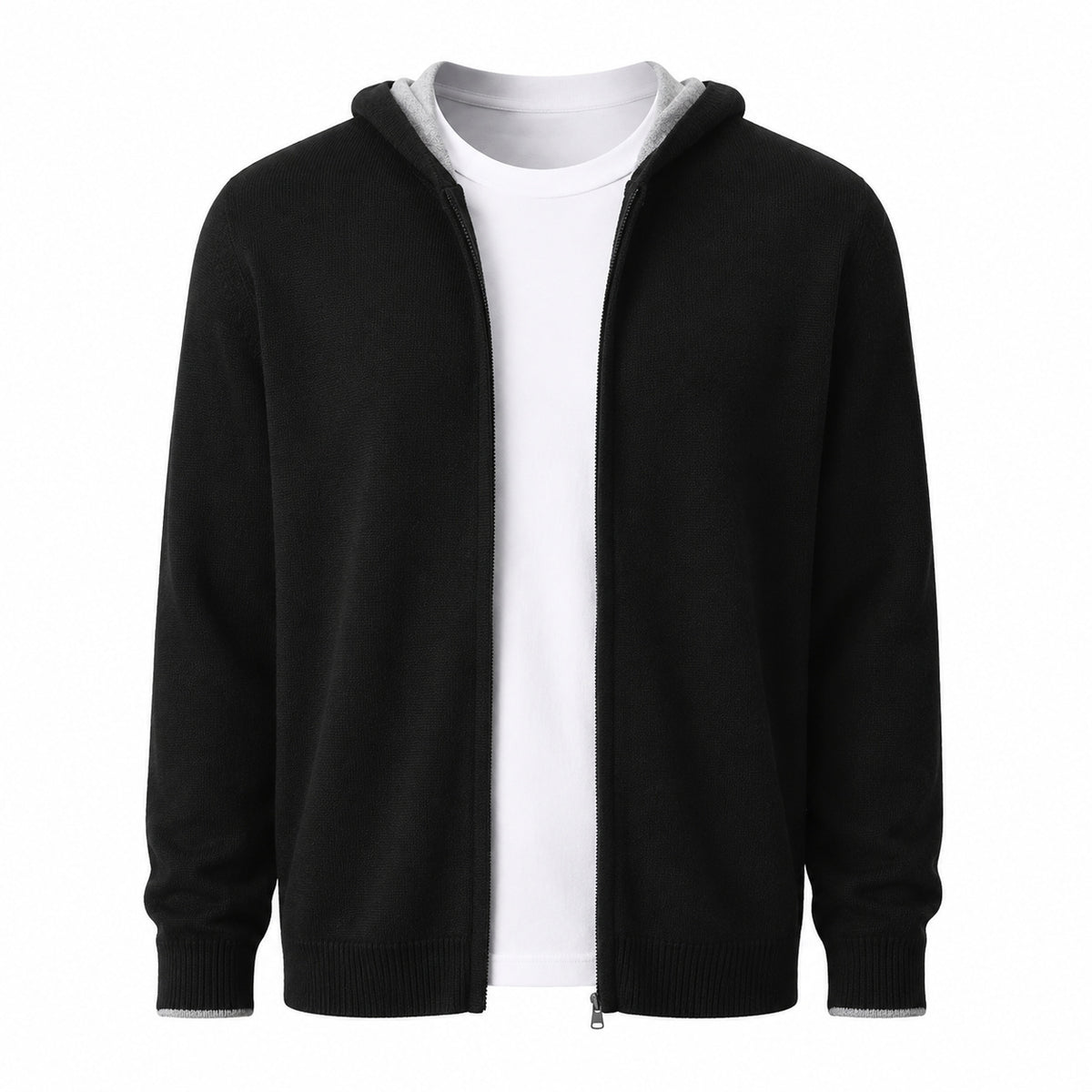 Hooded Wool Cardigan – Black