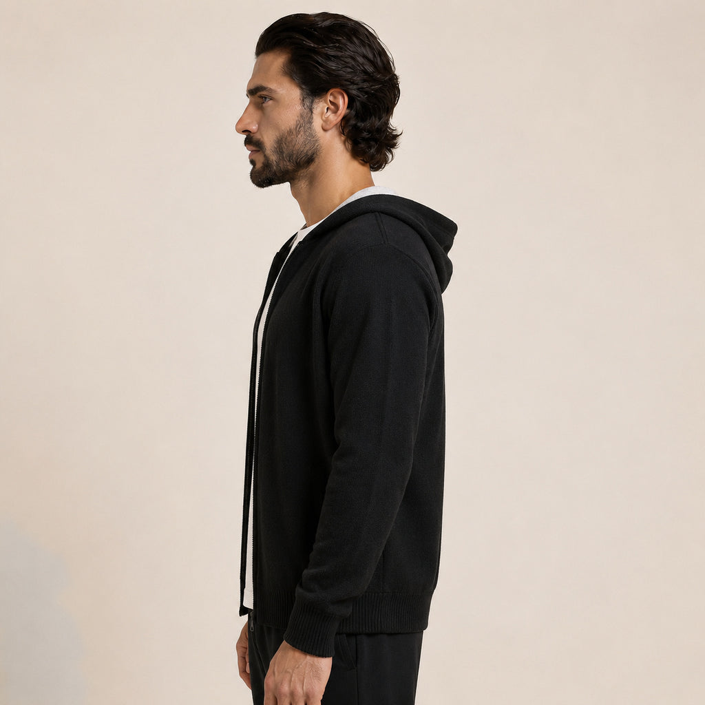 Hooded Wool Cardigan – Black