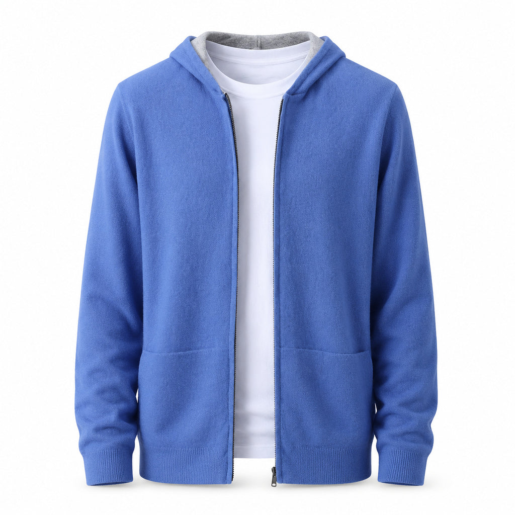 Hooded Wool Cardigan – Light Blue