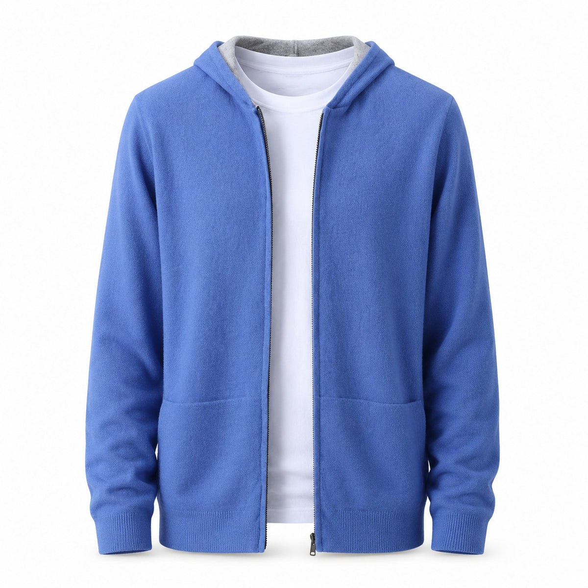 Hooded Wool Cardigan – Light Blue