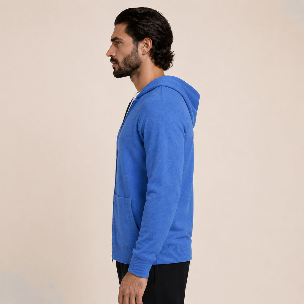 Hooded Wool Cardigan – Light Blue