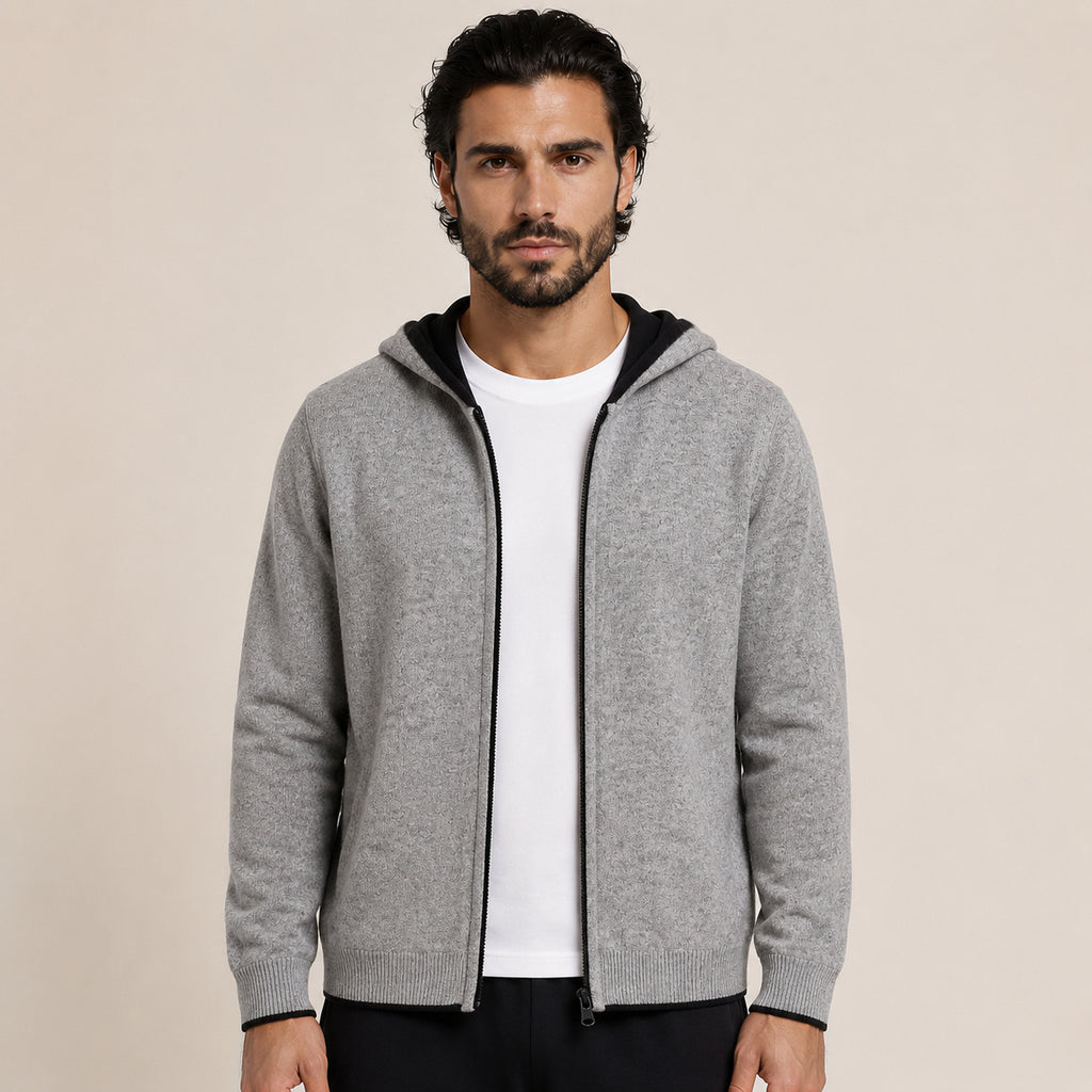 Hooded Wool Cardigan – Grey