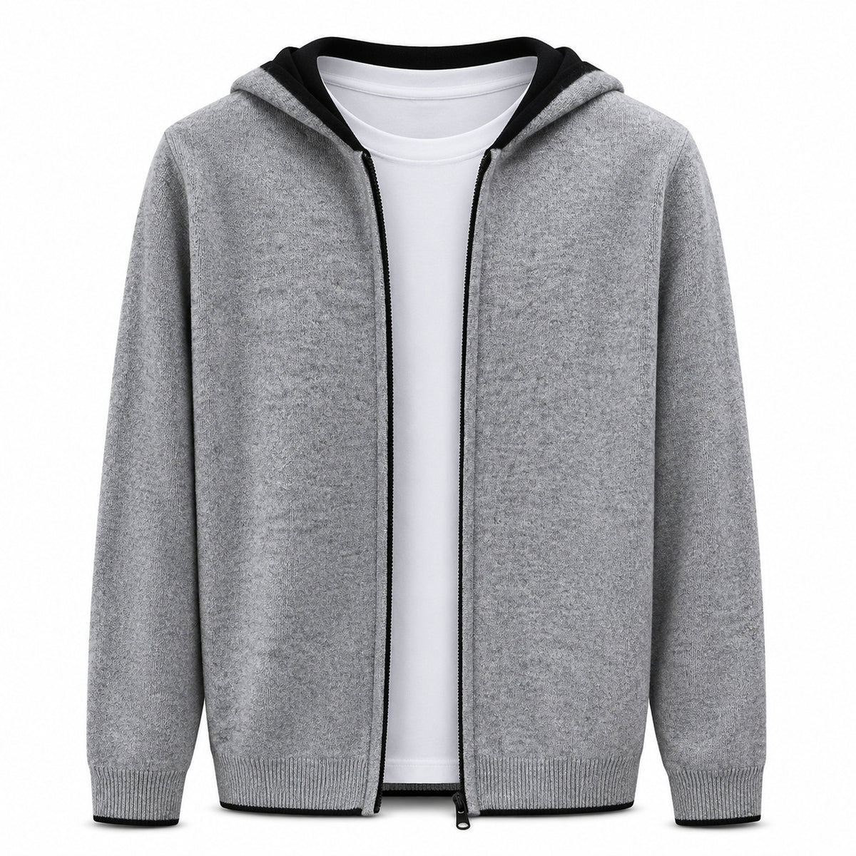 Hooded Wool Cardigan – Grey