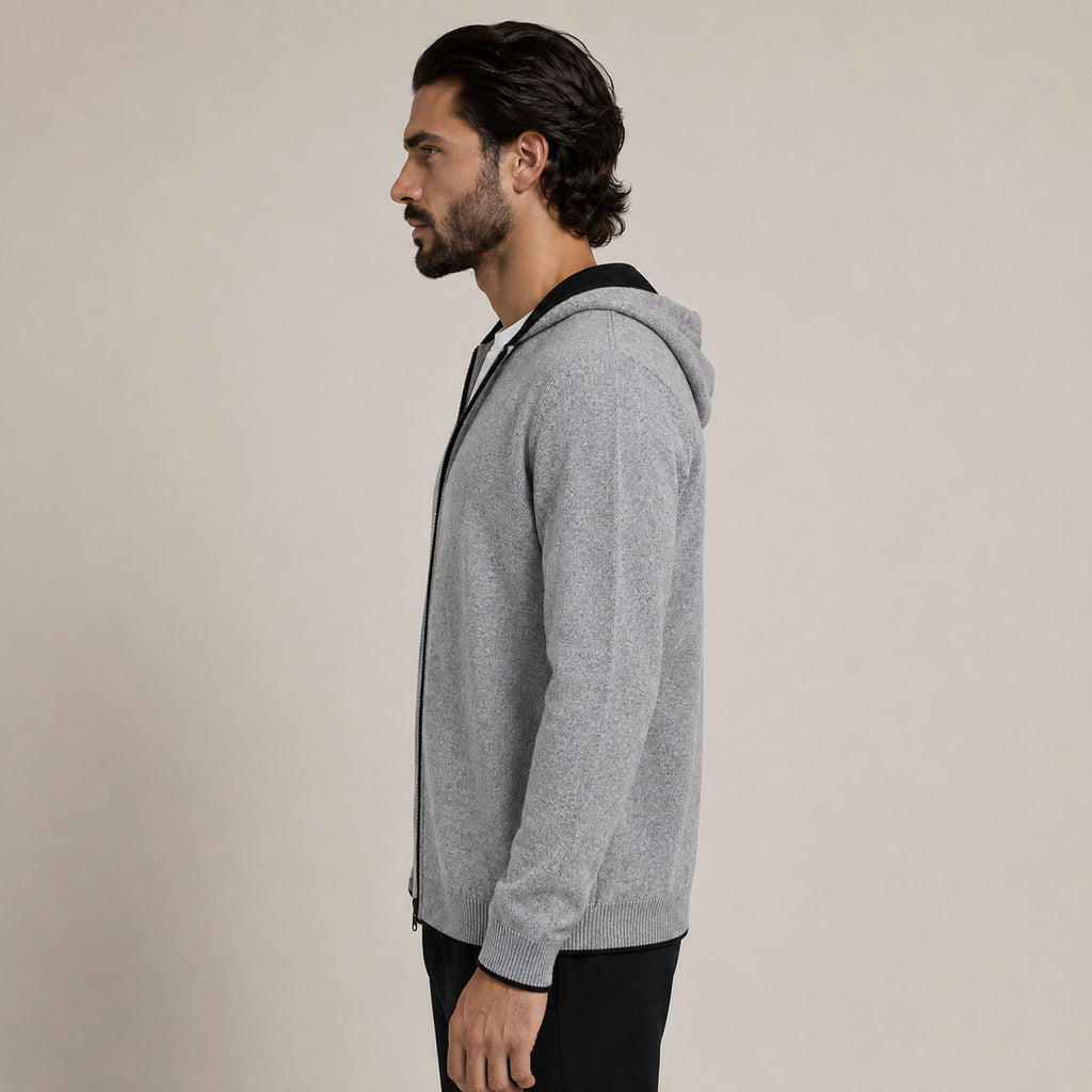 Hooded Wool Cardigan – Grey