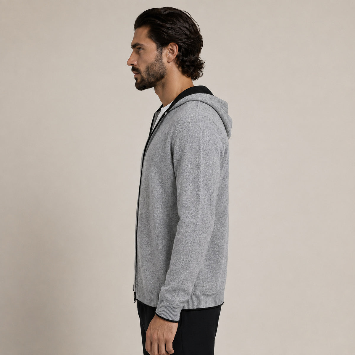 Hooded Wool Cardigan – Grey