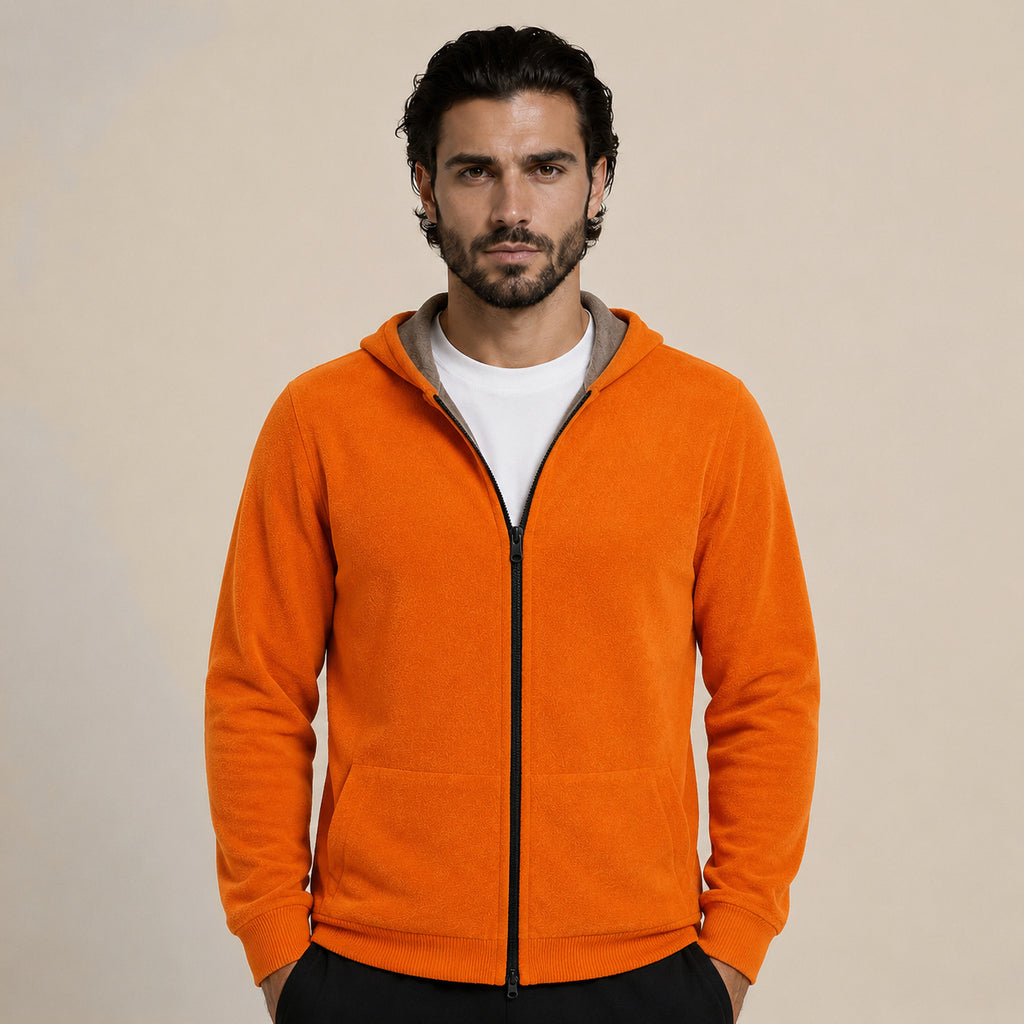 Hooded Wool Cardigan – Orange