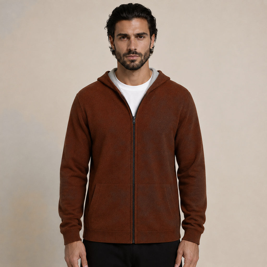 Hooded Wool Cardigan – Brown