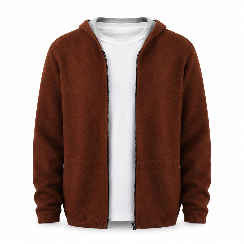 Hooded Wool Cardigan – Brown