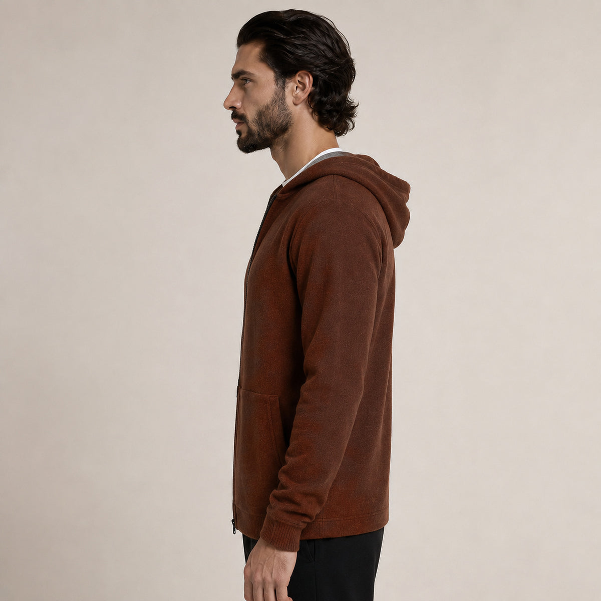 Hooded Wool Cardigan – Brown