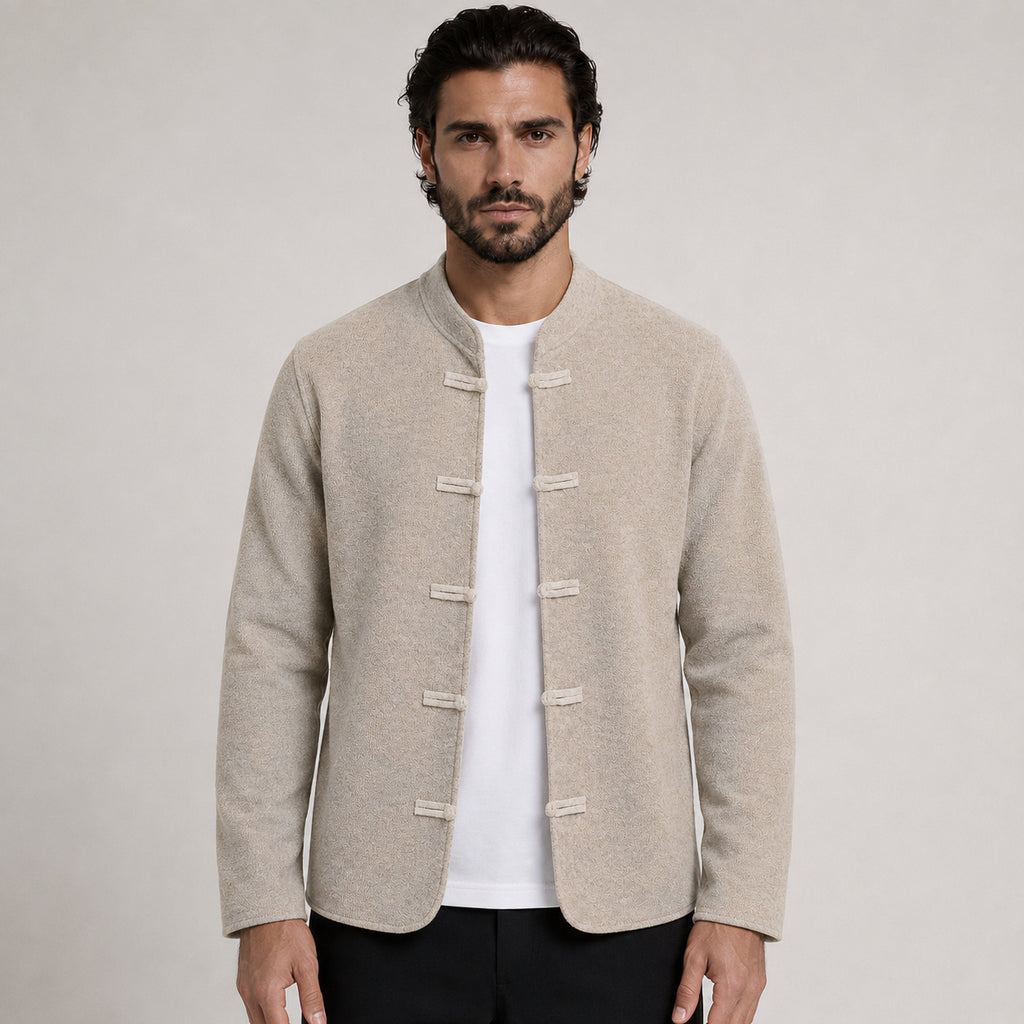 Frog-Button Wool Cardigan – Beige