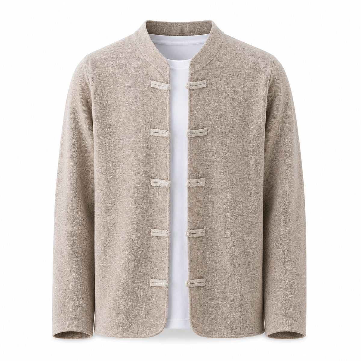 Frog-Button Wool Cardigan – Beige