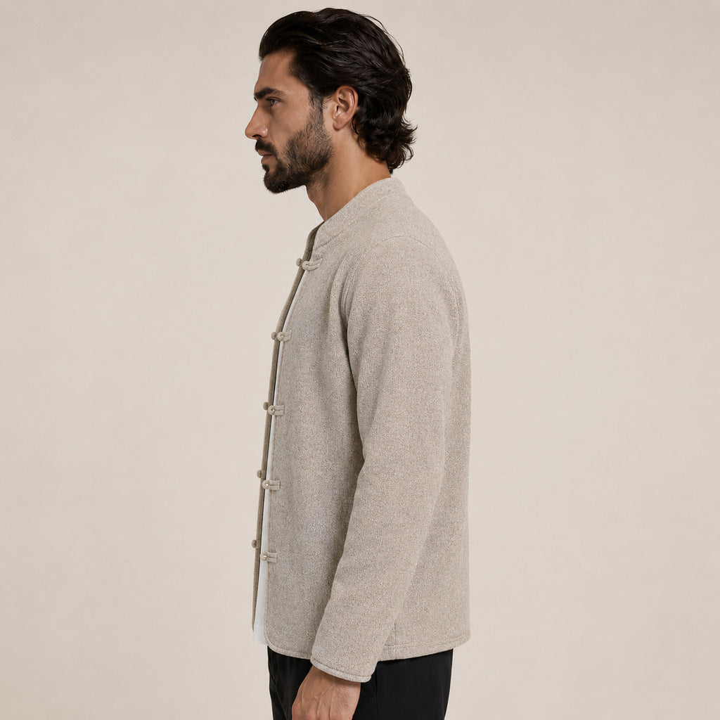 Frog-Button Wool Cardigan – Beige