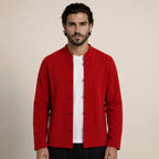 Frog-Button Wool Cardigan – Red