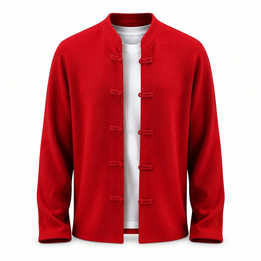 Frog-Button Wool Cardigan – Red
